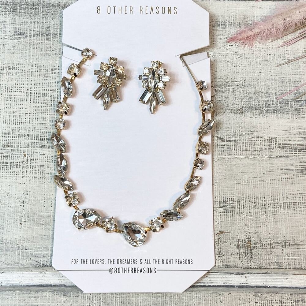 8 Other Reasons Gold & Crystal Trish Necklace & Earrings Four Piece Set NWT